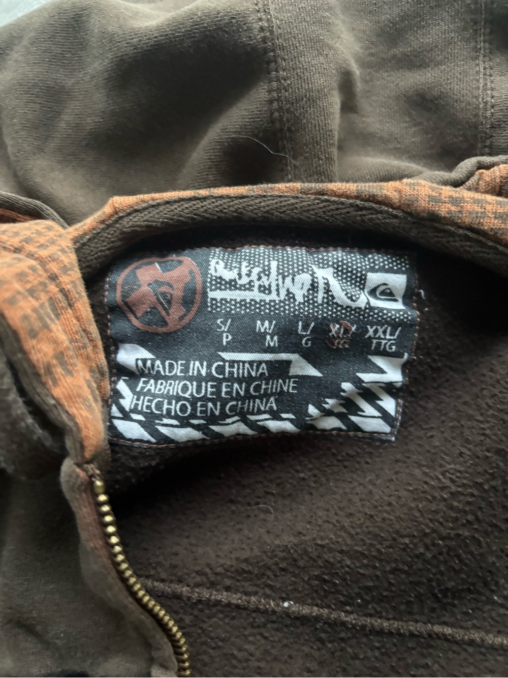 Quiksilver Brown Full-Zip Hooded Sweater with Plaid Trim - Picture 4 of 4